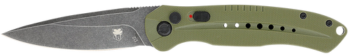 CobraTec Knives ODGDIABLOAUTO Diablo  3.50" Folding Black Stonewashed D2 Steel Blade, 4.75" OD Green Textured G10 Scales Handle