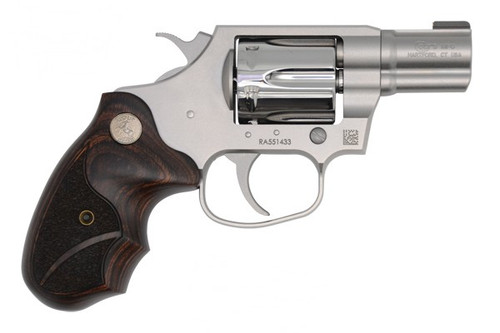 This Colt Cobra is in 38 Special and can handle the +P loads. This TALO special edition of the Cobra is called "the classic style"  and features wooden grips, a polished cylinder and a gold bead front sight.