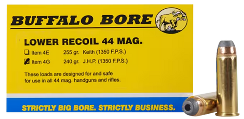 Buffalo Bore Ammunition 4G20 Low Recoil Strictly Business 44Rem Mag 240gr Jacket Hollow Point 20 Per Box/12 Case