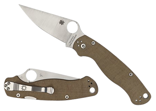 Spyderco C81MPCW2 Military 2  3.47" Folding Plain Stonewashed CPM Cru-Wear Blade/Brown Canvas Textured Micarta Handle Includes Pocket Clip