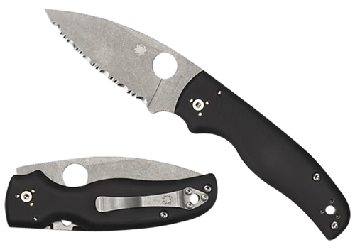 Spyderco C229GS Shaman  3.58" Folding Serrated Stonewashed CPM S30V SS Blade/ Black Textured G10 Handle Includes Pocket Clip