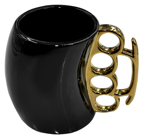 Caliber Gourmet CBGM1026 Caliber Gourmet Brass Knuckle Mug Black & Gold Ceramic Brass Knuckles