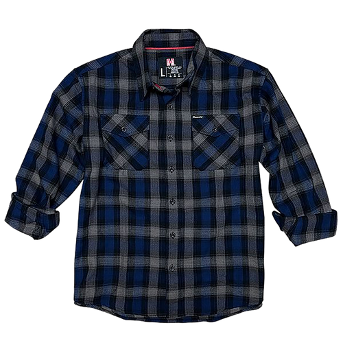 Hornady Gear 32205 Flannel Shirt  2XL Navy/Black/Gray,  Cotton/Polyester, Relaxed Fit Button Up