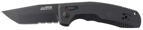 S.O.G SOG15380457 SOG-TAC Auto 3.43" Folding Tanto Part Serrated Black TiNi Cryo D2 Steel Blade Black Micro-Textured Anodized Aluminum Handle Includes Pocket Clip