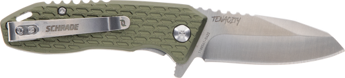 Schrade 1159317 Tenacity  Folding Modified Drop Point Part Serrated Satin AUS-10A SS Blade, Green Aluminum Handle