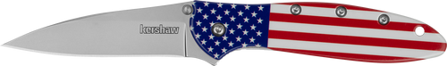 Kershaw 1660USA Leek USA EDC 3" Folding Drop Point Plain Bead Blasted 14C28N Steel Blade, Red/White/Blue Flag Aluminum Handle