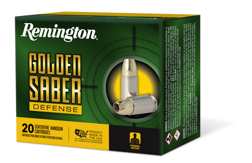 Remington Ammunition 27609 Golden Saber Defense 45ACP 185gr Brass Jacketed Hollow Point 20 Per Box/25 Case