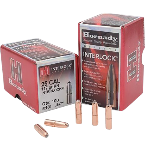 Hornady 2550 InterLock  25 Cal .257 117 gr Round Nose 100 Per Box/ 25 Case