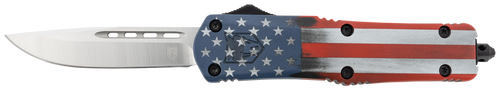 CobraTec Knives MCUSAFS3DNS FS-3 American Flag Medium 3" OTF Drop Point Plain Satin D2 Steel Blade, 5" US Flag Aluminum Cerakoted Handle