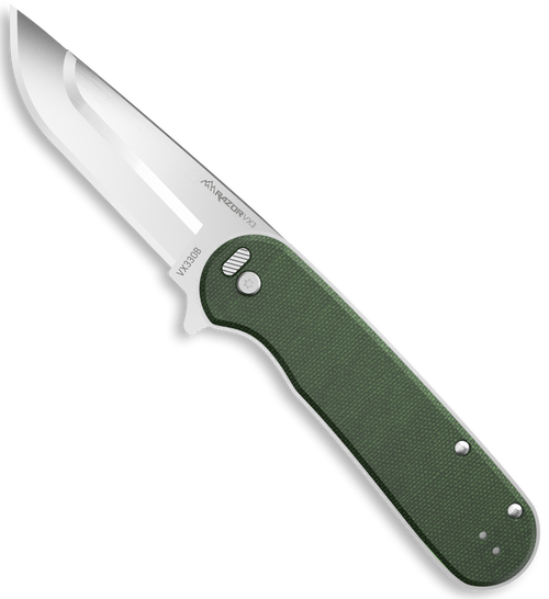 Outdoor Edge VX330B Razor VX3 EDC 3" Folding Drop Point Plain Satin 420J2 SS Blade, Green Micarta Handle