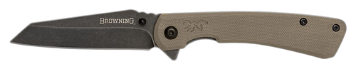 Browning 3220512 Branded Rock  EDC 3" Folding Wharncliffe Plain Black Stonewashed 7Cr17MoV SS Blade, Flat Dark Earth G10 Handle