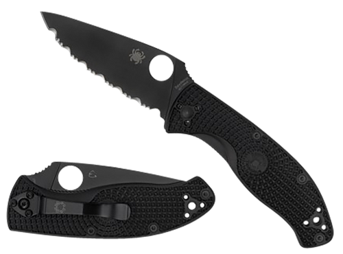 Spyderco C122PSBBK Tenacious Lightweight 3.39" Folding Part Serrated Black Oxide 8Cr13MoV SS Blade/Black Bi-Directional Texturing FRN Handle Includes Pocket Clip