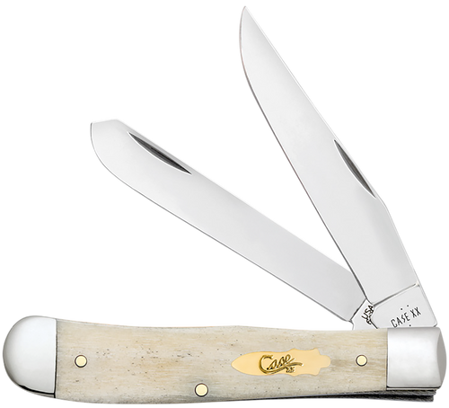Case 11020 Trapper  Folding Clip Point/Spey Plain Mirror Polished Tru-Sharp SS Blade, Smooth Natural Bone Handle