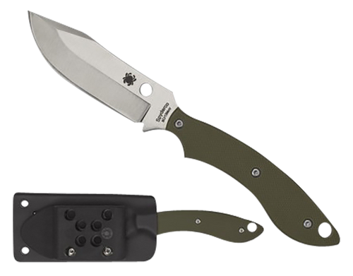 Spyderco FB49GPOD Stok  2.95" Fixed Bowie Plain Stonewashed 8Cr13MoV SS Blade/Olive Drab Textured G10 Handle Includes Sheath w/G-Clip
