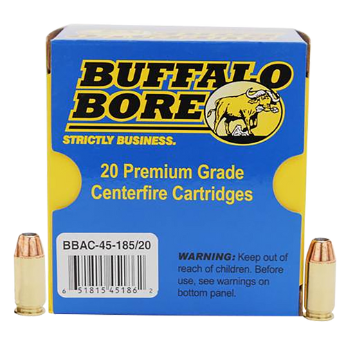 Buffalo Bore Ammunition 4518520 Personal Defense Strictly Business 45ACP +P 185gr Jacket Hollow Point 20 Per Box/12 Case