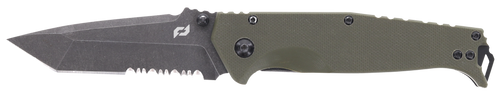 Schrade 1159324 Melee  3.50" Folding Tanto Part Serrated Dark Stonewash D2 Steel Blade 4.50" OD Green G10/SS Handle