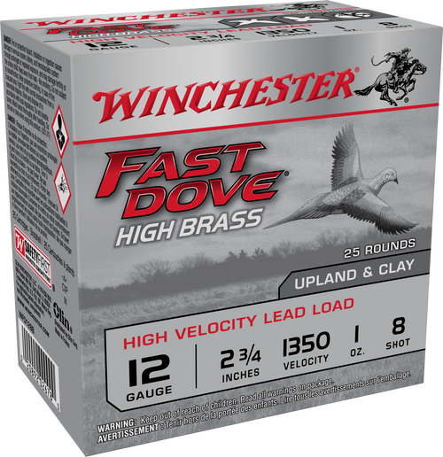 Winchester Ammo WFD128B Fast Dove & Clay High Brass 12Gauge 2.75" 1oz 8Shot 25 Per Box/10 Case