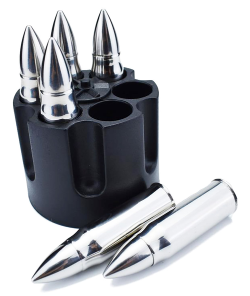 Caliber Gourmet CBG1046B Caliber Gourmet Bullet Chillers Silver Stainless Steel Pistol Cylinder/Bullets