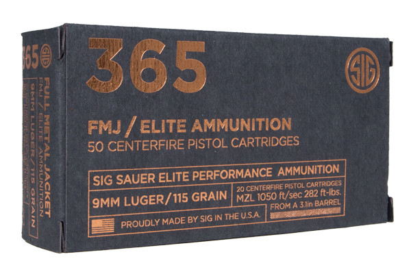 Sig Sauer Elite Ammunition - 365 - 9mm 115 Grain FMJ 50rds / Box