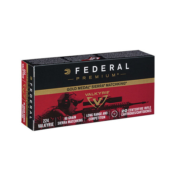 Federal Premium Gold Medal 224 Valkyrie 90 Grain Sierra MatchKing BTHP 20 Rounds GM224VLK1