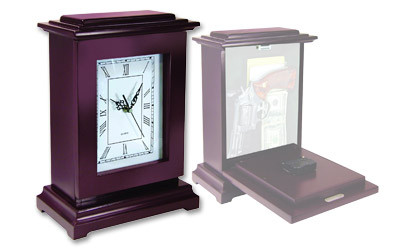 PS Products  RGC  Tall Gun Clock Front Panel Entry Mahogany Stain Wood Holds 1 Handgun 13.25" L x 9.50" W x 6.25" D