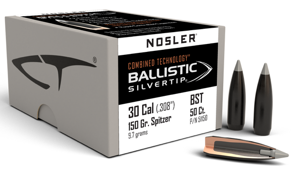 Nosler Bullets 30 Cal .308 - 150gr Ballistic Silver Tip 50c