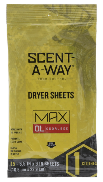 Hs Dryer Sheets Scent-a-way - Max Oderless 6.5"x9" 15pk