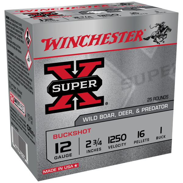 Win Ammo Super-x 12ga. 2.75" - 1250fps. #1bk 16-pellets 25-pk
