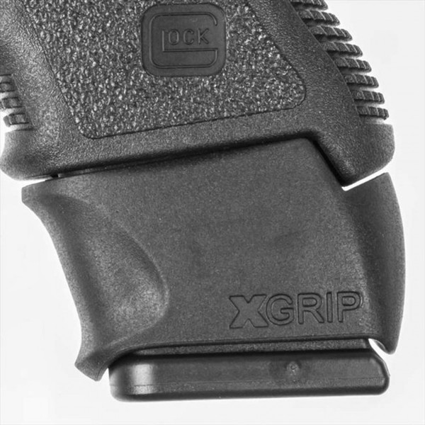 This is the X-Grip for the Glock .45 acp or 10mm, slips over a full size magazine (20, 21) to make it fit into a compact model (29, 30) comfortably.