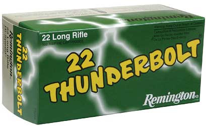 Remington Thunderbolt .22 long rifle 40 Grain Lead Round Nose, has 500 rounds per brick, manufactured by Remington.