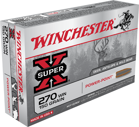 This is a new box of Winchester Super-X ammunition in the .270 win caliber. They have 150 grain Power Point projectiles and come 20 rounds per box.