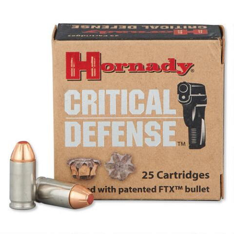 Hornady Critical Defense 9 x 18 makarov 95 Grain FTX, has 25 rounds per box, manufactured by Remington.