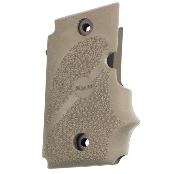 This is a pair of Sig Sauer grips for the P238. Made from rubber these factory grips feature an OD Green color.