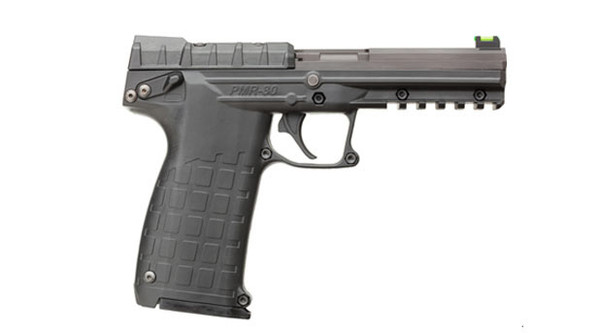 This is a Kel-Tec PMR-30 chambered in .22 magnum, in the original black finish. This firearm comes equipped with fiber optic sights.