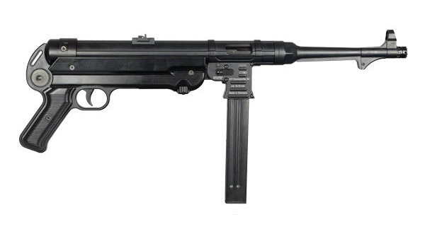 This is a GSG MP 40 pistol chambered in 9mm.
