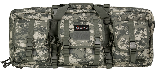 GPS Bags DRC28ACU Double Rifle Case A-TACS AU 600D Polyester w/ 2 Padded Pistol Sleeves MOLLE Webbing & Lockable Zippers