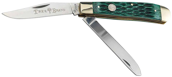 Boker 110831 Trapper 2.0 Clip Point/Spey Plain D2 Steel Blade Green Jigged Bone Handle