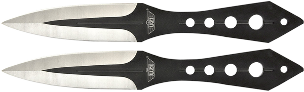 Uzi Accessories UZKTRWTZP Throwing Knives  Two Fixed Plain Black/Silver Stainless Steel Blade, Black Stainless Steel Handle, Includes Nylon Holster