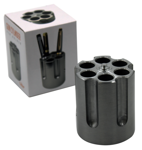 Caliber Gourmet CBG1007BK Caliber Gourmet Cylinder Pen Holder Black Aluminum 3.25" x 2.75" Pistol Cylinder