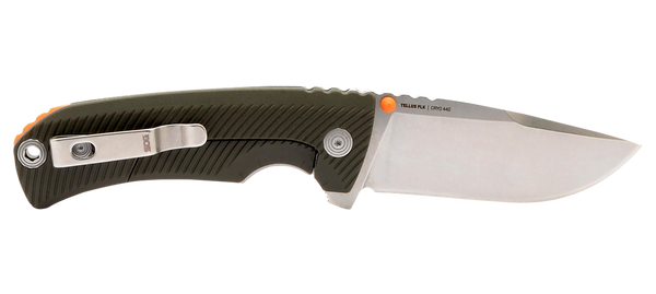 S.O.G SOG14060143 Tellus FLK  3.65" Folding Clip Point Plain Stonewashed Cryo 440C SS Blade/ Olive Drab Textured GRN Handle