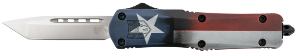 CobraTec Knives MCTXFS3TNS FS-3 Texas Flag Medium 3" OTF Tanto Plain Satin D2 Steel Blade, 5" Texas Flag Aluminum Cerakoted Handle