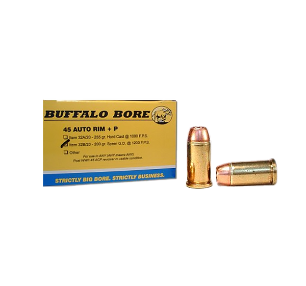 Buffalo Bore Ammunition 32B20 Personal Defense Strictly Business 45Auto Rim +P 200gr Jacket Hollow Point 20 Per Box/12 Case