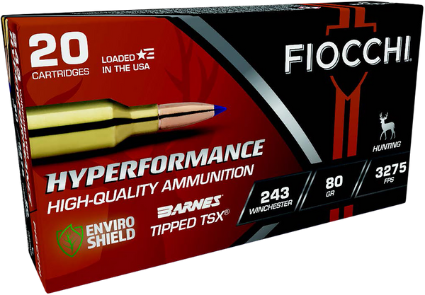 Fiocchi 243TTSX Hyperformance  243Win 80gr Barnes Tipped TSX 20 Per Box/10 Case