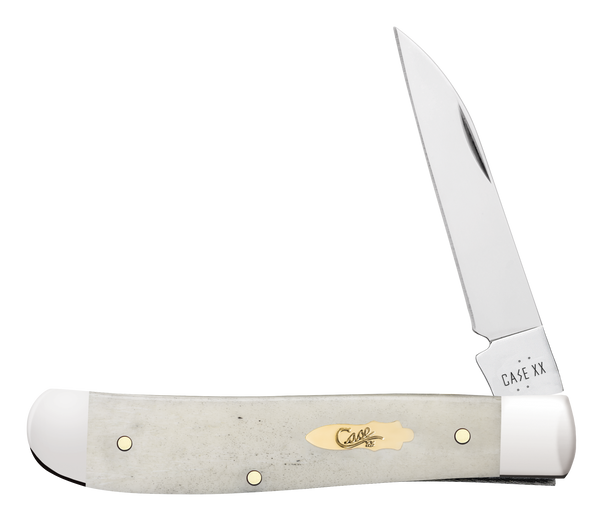 Case 11025 Trapper  Mini Folding Clip Point/Spey Plain Mirror Polished Tru-Sharp SS Blade, Smooth Natural Bone Handle