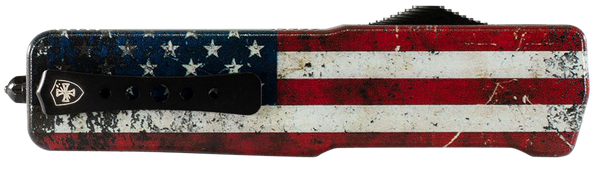 Templar Knife MAUS321 Premium LW US Flag Slim 3.25" OTF Drop Point Plain Black Oxide Stonewashed D2 Steel Blade, 5" US Flag Aluminum Handle