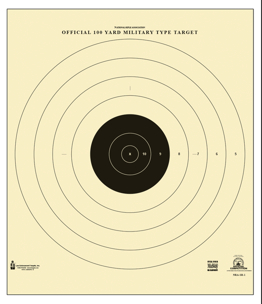 Action Target SR1100 Sighting Military Bullseye Tagboard Hanging 100 yds 21" x 21" Black/White 100 Per Box