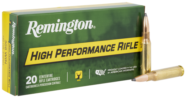 Remington Ammunition R21473 High Performance Rifle 308Win 180gr Pointed Soft Point Boat Tail 20 Per Box/10 Case