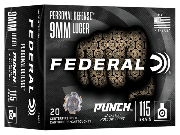 Federal Punch 9mm Luger - 115gr JHP 20rd 10bx/cs