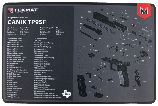 TekMat TEKR17CANIKTP9SF  Cleaning Mat Black/Gray Rubber 11"x17" Canik TP9SF Diagram