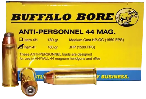 Buffalo Bore Ammunition 4I20 Anti-Personnel Strictly Business 44Rem Mag 180gr Jacketed Hollow Point 20 Per Box/12 Case